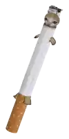 a cigarette with a cat 's head sticking out of it