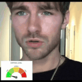 a man 's face is shown next to a chart that shows his cortisol level
