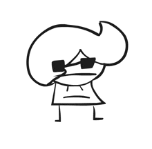 a black and white drawing of a cartoon character with sunglasses on