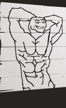 a black and white drawing of a muscle man