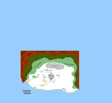 a map of the pacific ocean shows a city and mountains