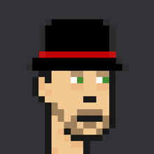 a pixel art drawing of a man wearing a top hat and green glasses