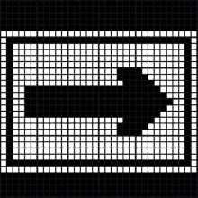 a black background with white squares on it that looks like a pixel art of a shark .