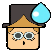 a pixel art drawing of a man wearing a top hat and glasses with a drop of water on his forehead .