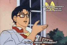 a cartoon of a man with glasses holding a book that says " is this a sexual attraction "