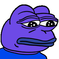 a purple frog with black eyes and a blue shirt