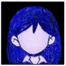 a drawing of a girl with blue hair without a face on a black background .