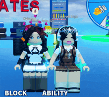 a screenshot of two girls in a video game with the words block ability on the bottom