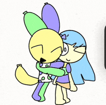 a cartoon drawing of a girl hugging a dog