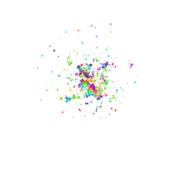 a bunch of colorful stars are flying in the air on a white background