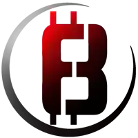 a black and red logo with the letter b in the center