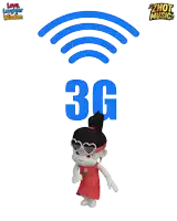 a cartoon girl is standing in front of a 3g symbol