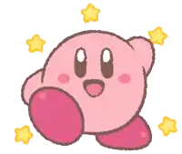 a cartoon drawing of kirby surrounded by yellow stars