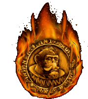 a coin with a monkey on it is surrounded by flames and says orin i peruria