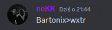 a screenshot of a discord conversation between nekk and bartonix