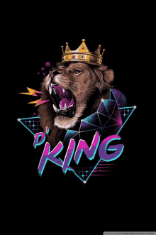 an illustration of a lion with a crown and the word king below it