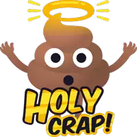 a cartoon illustration of a poop with the words holy crap written below it