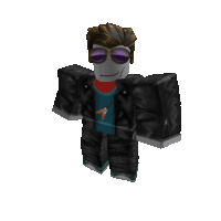 a roblox character wearing sunglasses and a blue shirt with a bird on it