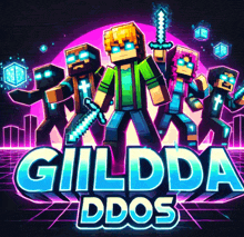 a group of minecraft characters are standing next to each other and the words gildda ddos