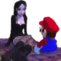 a mario and a mermaid are sitting on a purple rug