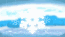 a white snowflake is floating in the air on a blue background