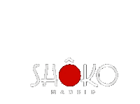 a logo for shoko madrid with a red ball in the middle