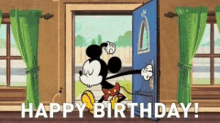 a mickey mouse cartoon says happy birthday