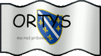 a white banner with the word ortys on it