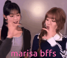 two girls making funny faces with the words marisa bffs