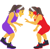 two female wrestlers are facing each other and one is wearing a red outfit