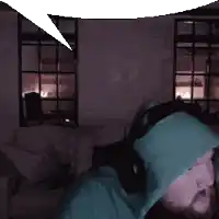 a pixelated image of a man wearing headphones and a hooded jacket