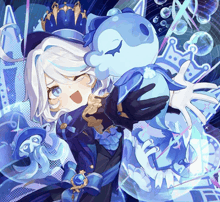 a girl with white hair and a crown on her head