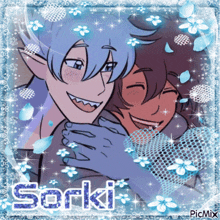 a picture of two anime characters with the name sorki written on it