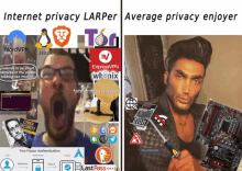 a picture of a man yawning and a picture of a man holding a motherboard