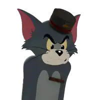 a cartoon cat wearing a hat with the name tom on it