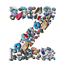 the letter z is surrounded by a variety of items