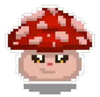 a pixel art illustration of a mushroom with a red hat