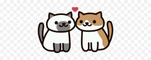 two cartoon cats are standing next to each other with a heart between them .