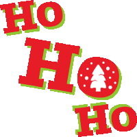 a red and green sign that says ho ho ho with a christmas tree on it