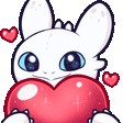 a white cat is holding a red heart in its paws .