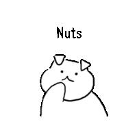 a black and white drawing of a cat eating nuts with the word nuts above it .