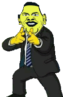 a cartoon of a man in a suit and tie with a yellow face giving a thumbs up