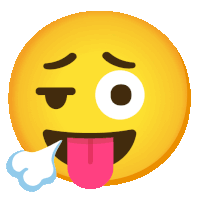 a yellow smiley face with a pink tongue sticking out against a white background