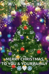 merry christmas to you and your family with a christmas tree
