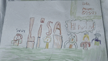 a child 's drawing of a group of people with the name lisa on it