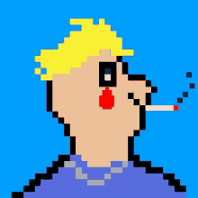 a pixel art drawing of a man with a cigarette in his mouth