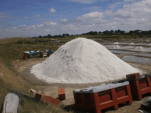 a large pile of salt is sitting in the dirt