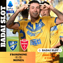 a poster for frosinone vs monza with a soccer player on it