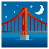 an illustration of a bridge with a crescent moon in the sky