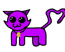 a cartoon drawing of a purple cat with a heart shaped tail